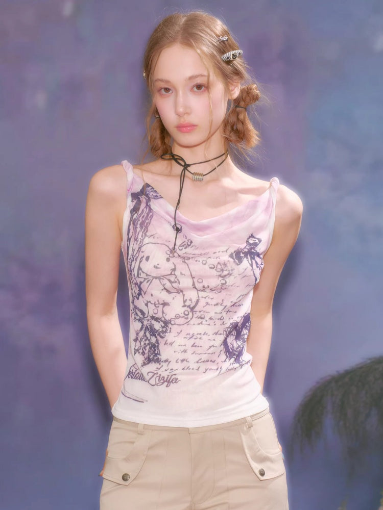 Hand-Drawn Rabbit Print Camisole【s0000016352】
