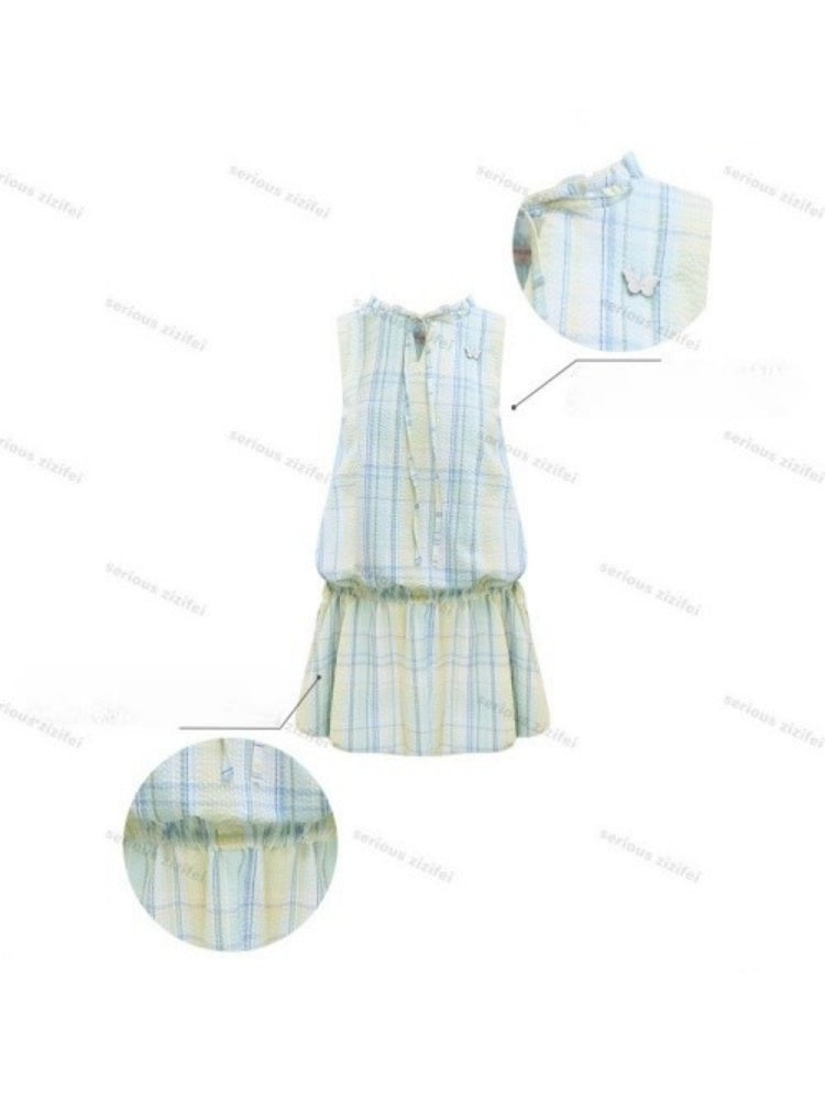 Plaid Sleeveless Waist Drawstring Dress【s0000016357】