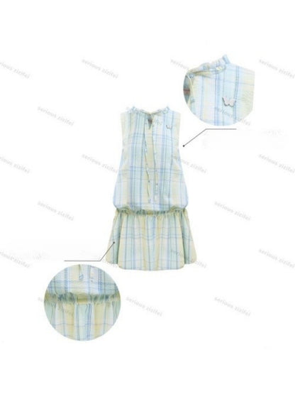 Plaid Sleeveless Waist Drawstring Dress【s0000016357】