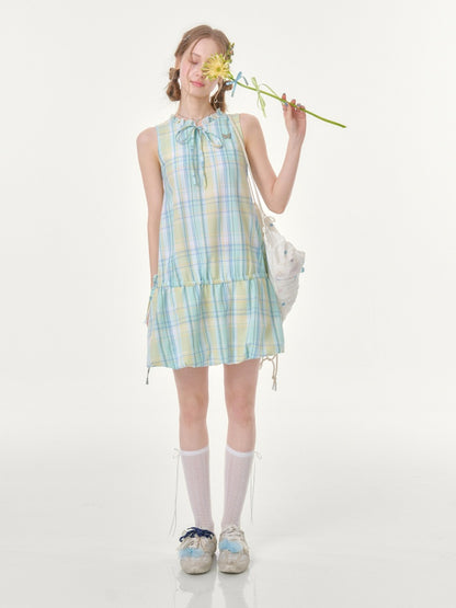 Plaid Sleeveless Waist Drawstring Dress【s0000016357】