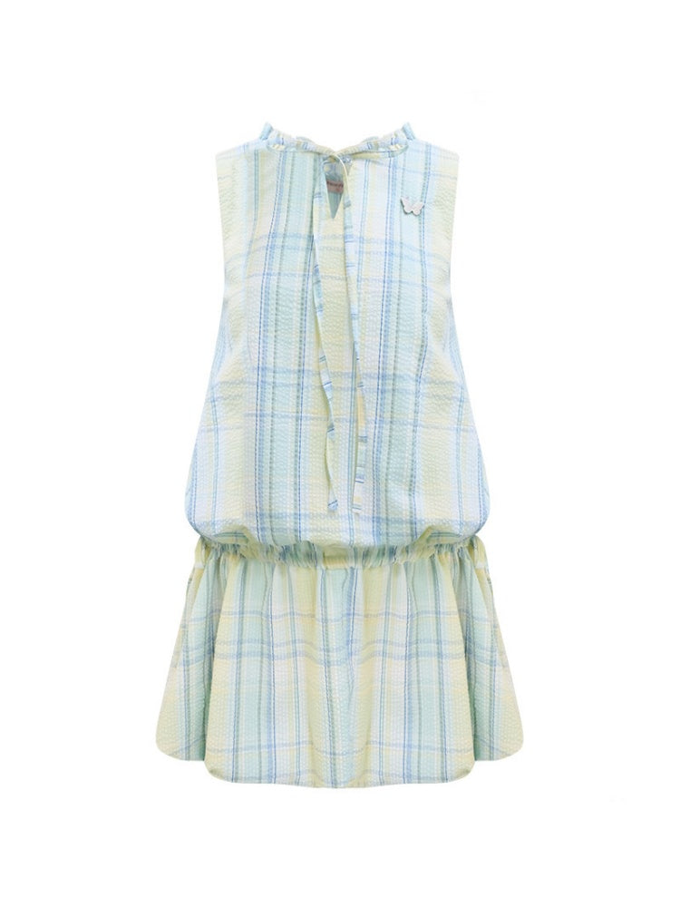 Plaid Sleeveless Waist Drawstring Dress【s0000016357】