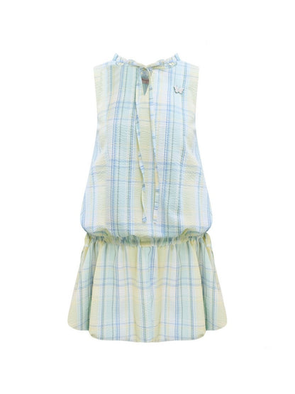 Plaid Sleeveless Waist Drawstring Dress【s0000016357】