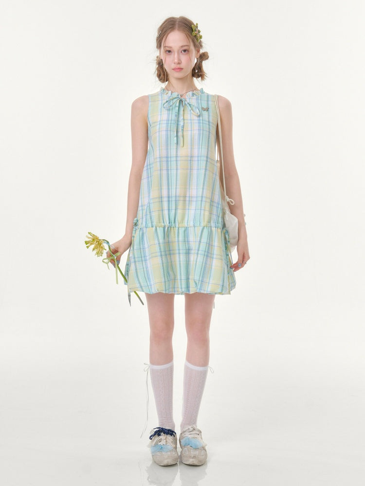 Plaid Sleeveless Waist Drawstring Dress【s0000016357】