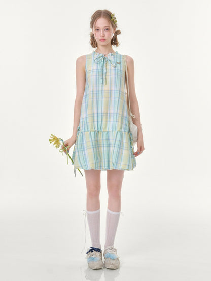 Plaid Sleeveless Waist Drawstring Dress【s0000016357】