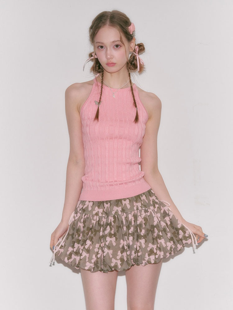 Slim Sleeveless Halter-Neck Knitted Vest【s0000016359】