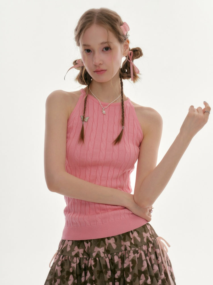 Slim Sleeveless Halter-Neck Knitted Vest【s0000016359】