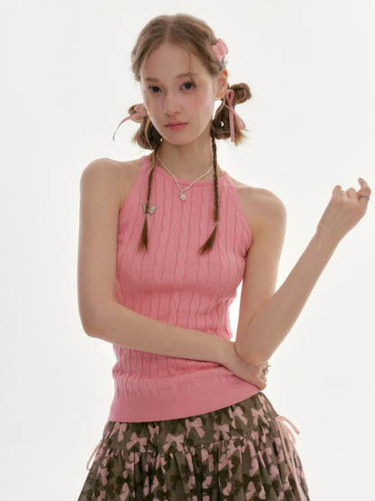 Slim Sleeveless Halter-Neck Knitted Vest【s0000016359】