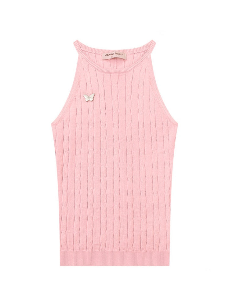 Slim Sleeveless Halter-Neck Knitted Vest【s0000016359】