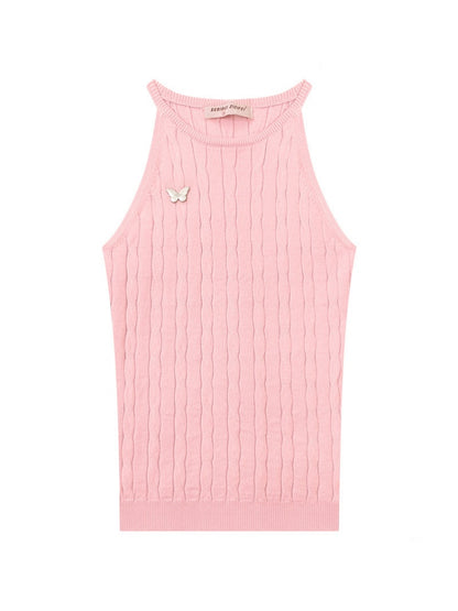 Slim Sleeveless Halter-Neck Knitted Vest【s0000016359】