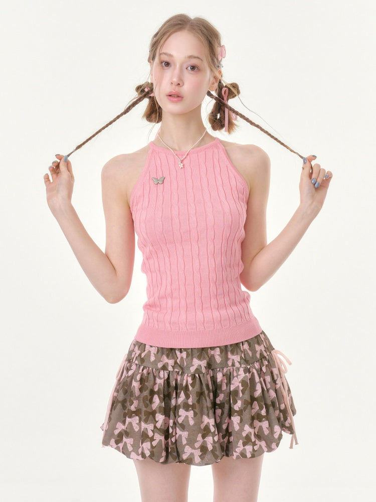 Slim Sleeveless Halter-Neck Knitted Vest【s0000016359】