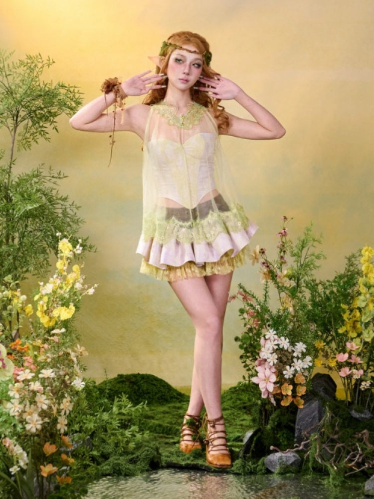 Forest Elf Style Sheer Tulle Lace Cape【s0000016449】