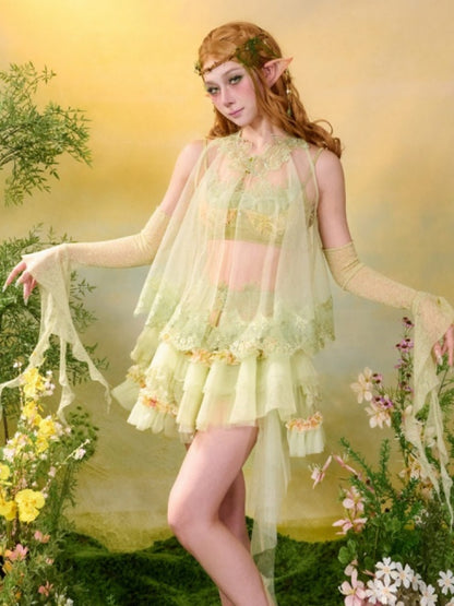 Forest Elf Style Sheer Tulle Lace Cape【s0000016449】