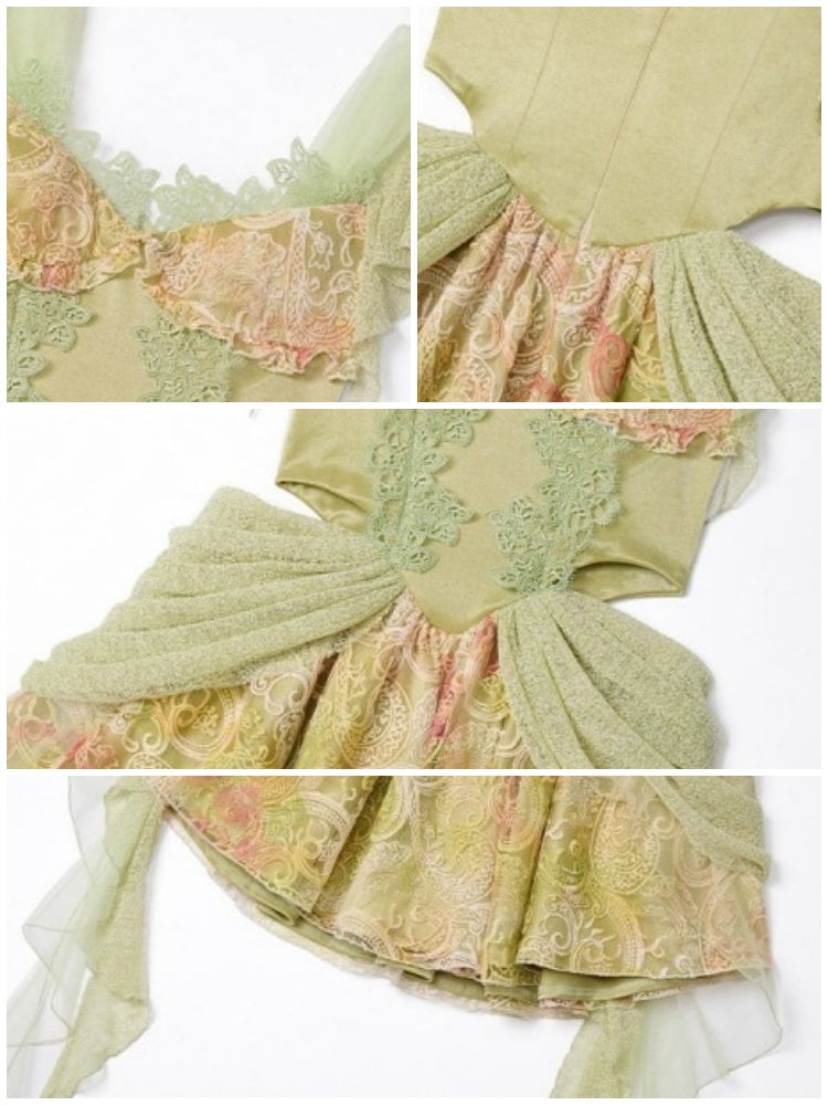 Forest Elf Style Lace Cut-Out Waist Dress【s0000016451】