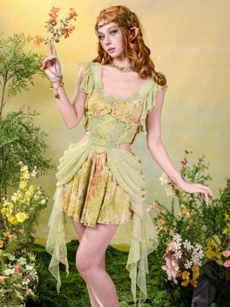 Forest Elf Style Lace Cut-Out Waist Dress【s0000016451】