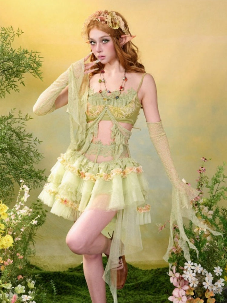 Forest Elf Style Lace Cake Mesh Fluffy Skirt【s0000016453】
