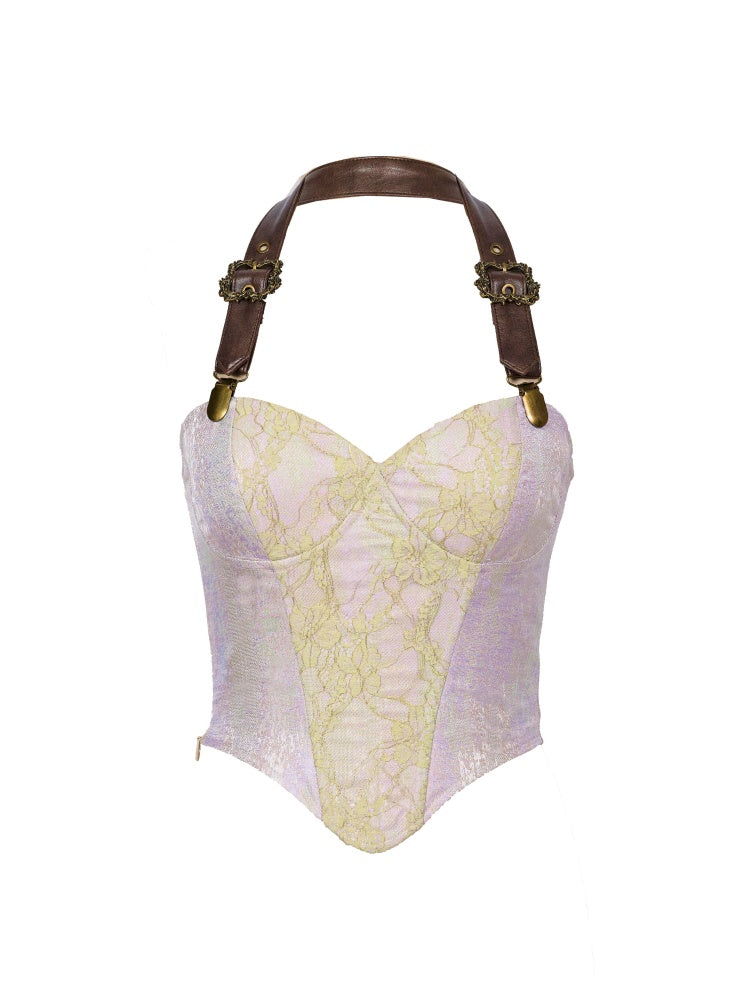 Forest Elf Style Halter Neck Strap Lace Fishbone Corset Bustier【s0000016454】