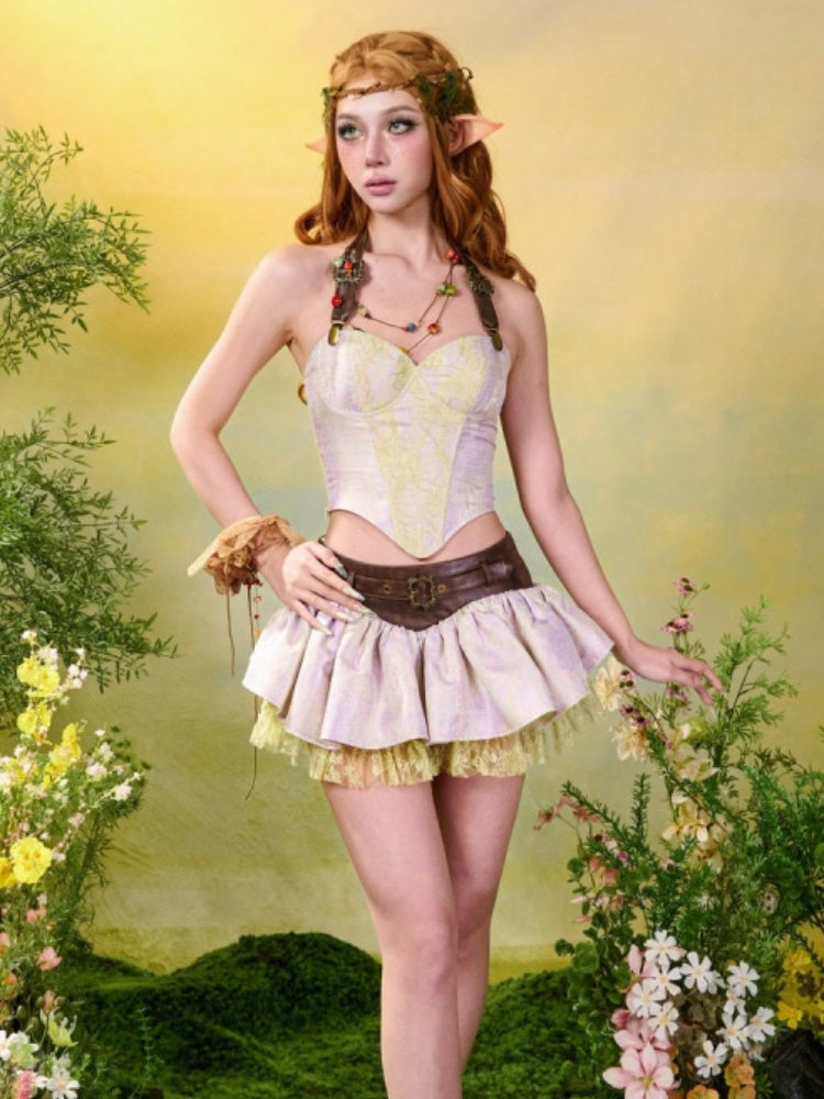 Forest Elf Style Halter Neck Strap Lace Fishbone Corset Bustier【s0000016454】