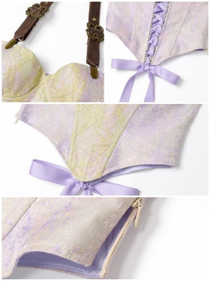 Forest Elf Style Halter Neck Strap Lace Fishbone Corset Bustier【s0000016454】