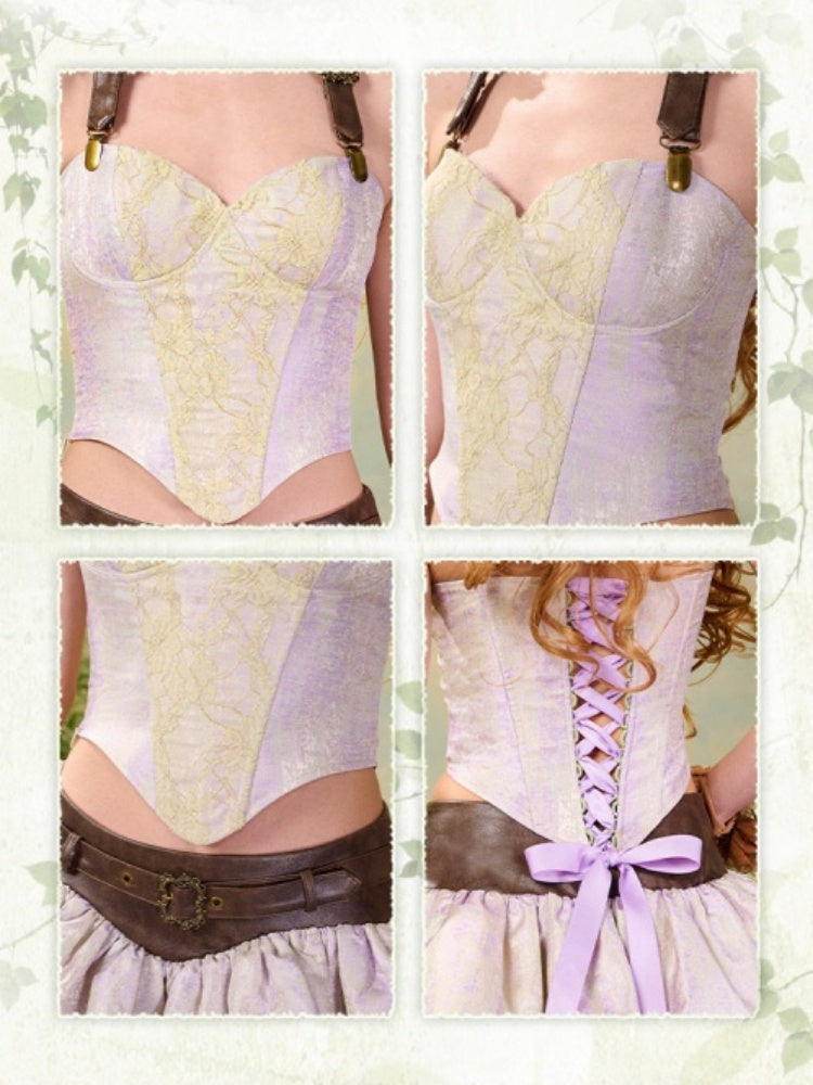 Forest Elf Style Halter Neck Strap Lace Fishbone Corset Bustier【s0000016454】