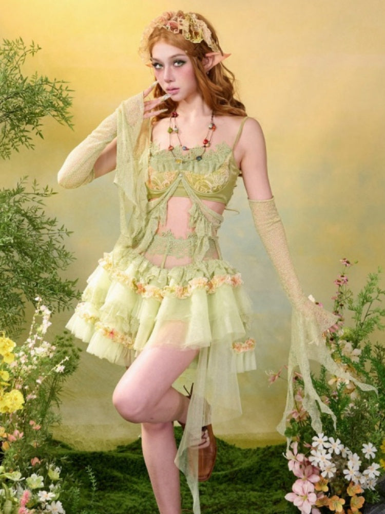 Forest Elf Style Lace Ruffle Bustier【s0000016455】
