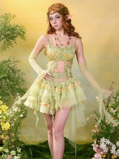 Forest Elf Style Lace Ruffle Bustier【s0000016455】