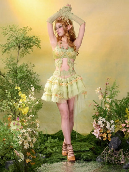 Forest Elf Style Lace Ruffle Bustier【s0000016455】