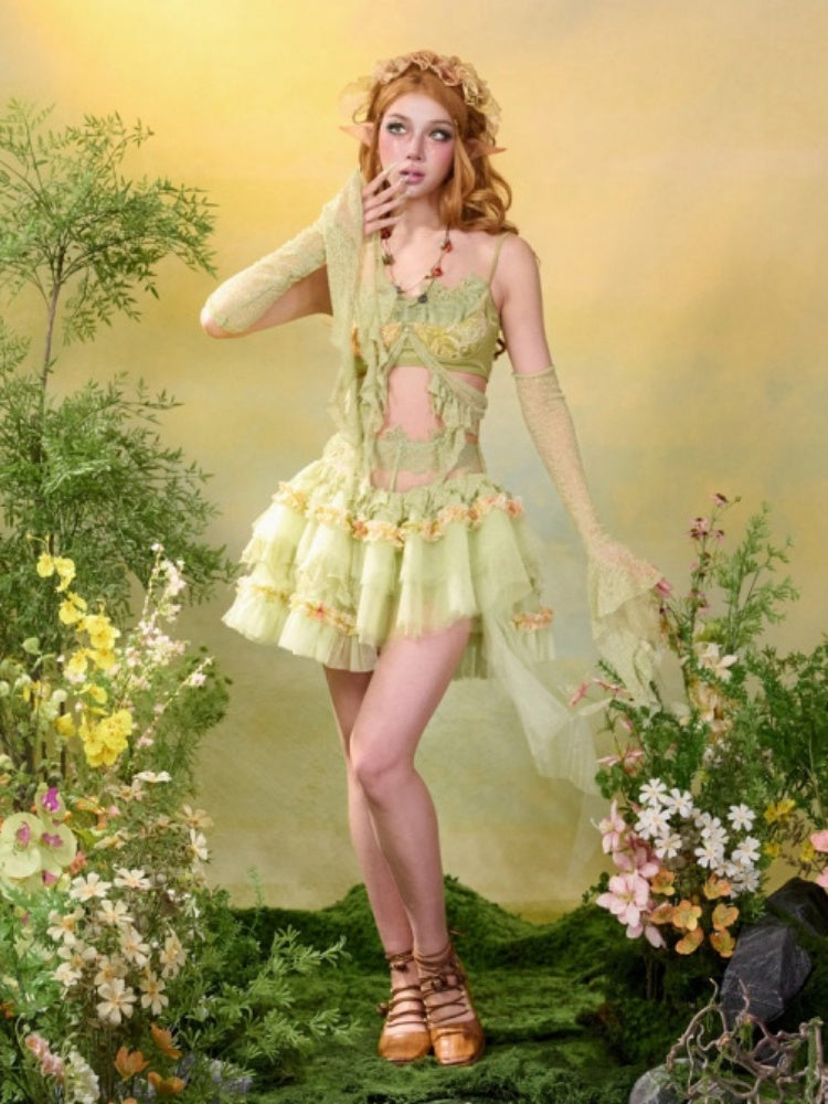 Forest Elf Style Lace Ruffle Bustier【s0000016455】