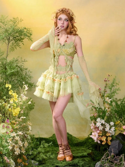 Forest Elf Style Lace Ruffle Bustier【s0000016455】