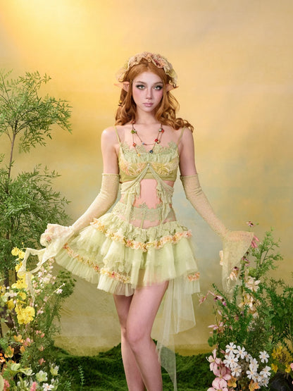 Forest Elf Style Lace Ruffle Bustier【s0000016455】