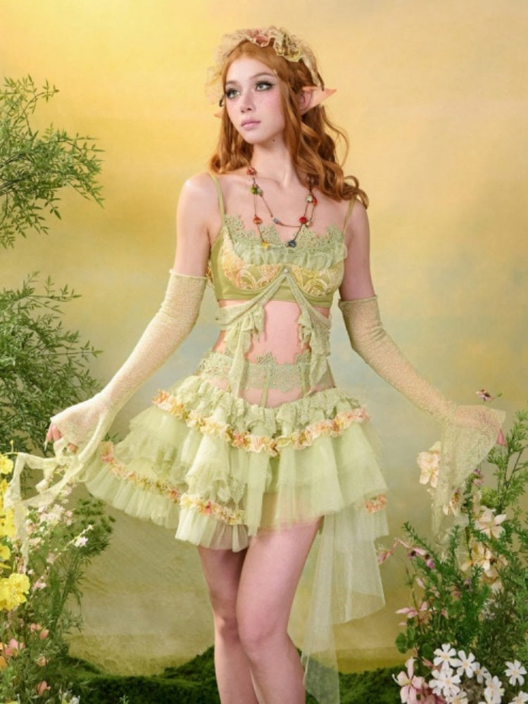 Forest Elf Style Lace Ruffle Bustier【s0000016455】