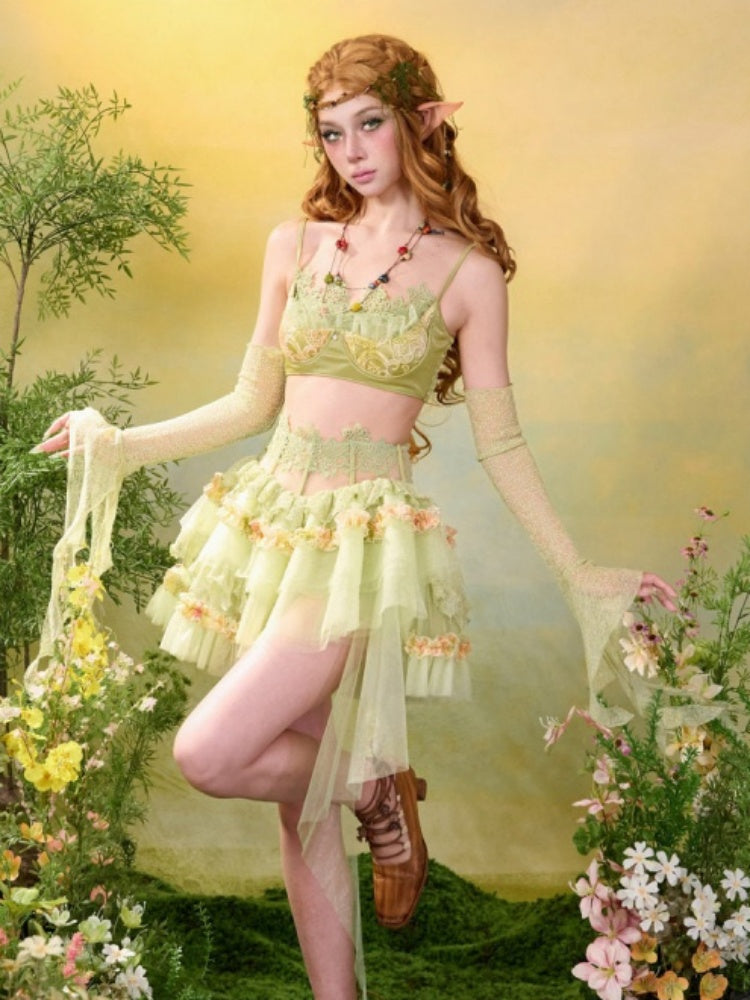 Forest Elf Style Lace Ruffle Bustier【s0000016455】