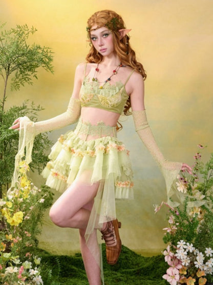 Forest Elf Style Lace Ruffle Bustier【s0000016455】