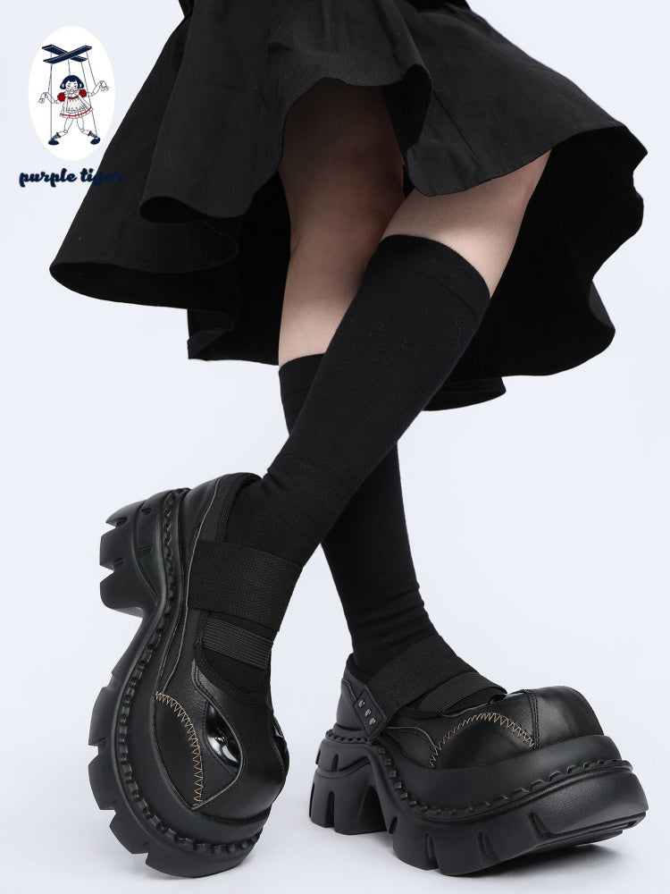 Zigzag Stitching Chunky Platform Mary Jane Shoes【s0000016456】