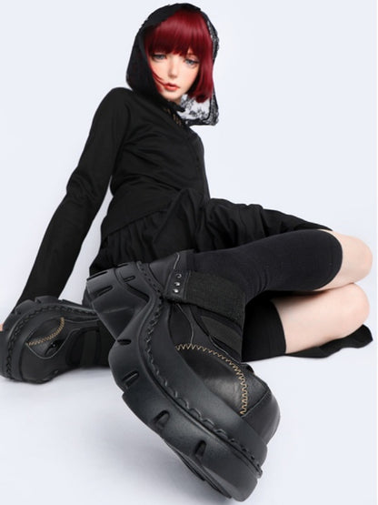 Zigzag Stitching Chunky Platform Mary Jane Shoes【s0000016456】