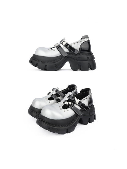 Subculture Studded Metallic Chunky Platform Mary Jane Shoes【s0000016458】