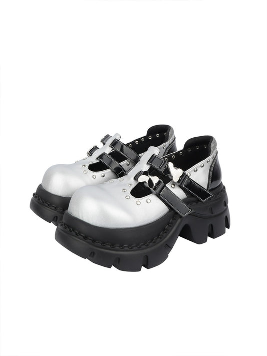 Subculture Studded Metallic Chunky Platform Mary Jane Shoes【s0000016458】