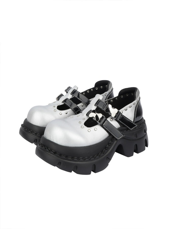 Subculture Studded Metallic Chunky Platform Mary Jane Shoes【s0000016458】