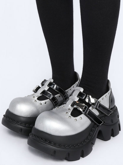 Subculture Studded Metallic Chunky Platform Mary Jane Shoes【s0000016458】