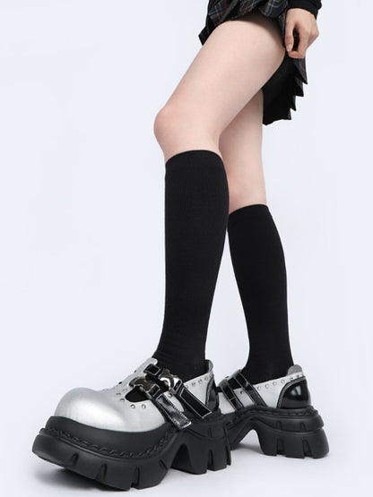 Subculture Studded Metallic Chunky Platform Mary Jane Shoes【s0000016458】