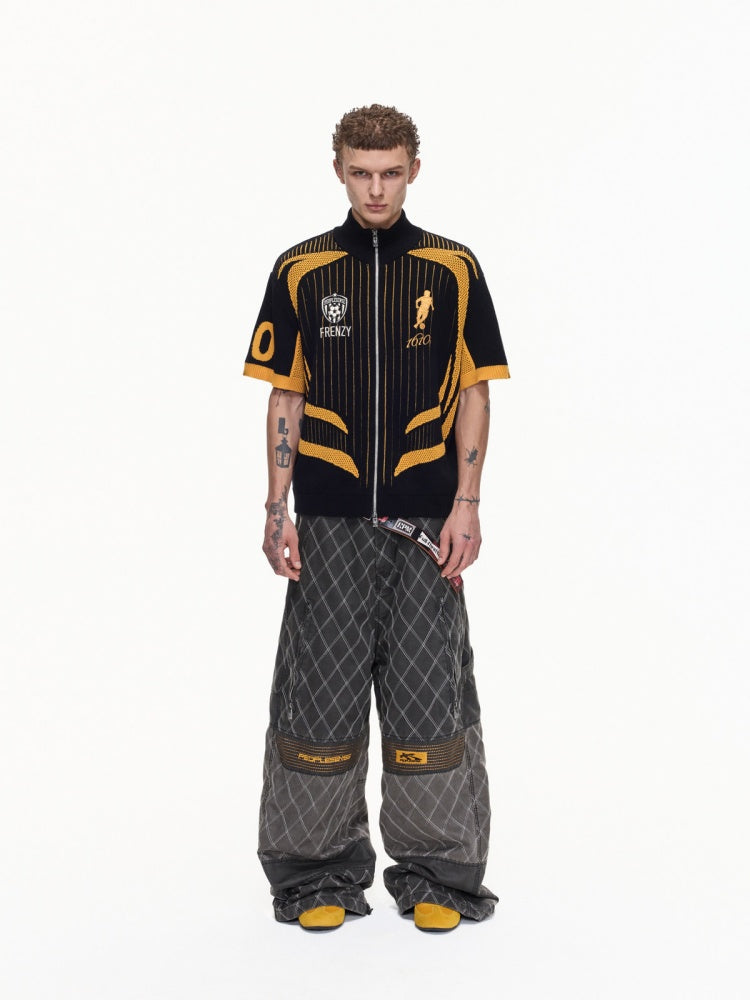 Retro Soccer Style Mesh Stand Collar Zipper Knit Polo Shirt【s0000016459】