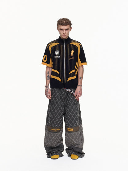 Retro Soccer Style Mesh Stand Collar Zipper Knit Polo Shirt【s0000016459】