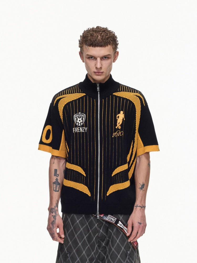 Retro Soccer Style Mesh Stand Collar Zipper Knit Polo Shirt【s0000016459】