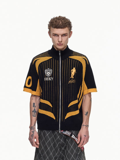 Retro Soccer Style Mesh Stand Collar Zipper Knit Polo Shirt【s0000016459】