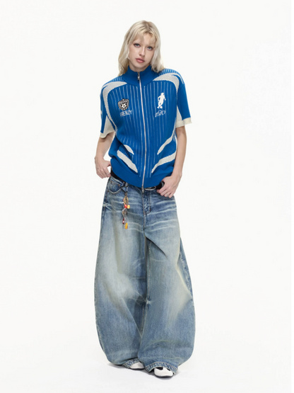 Retro Soccer Style Mesh Stand Collar Zipper Knit Polo Shirt【s0000016459】