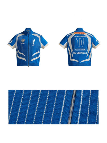 Retro Soccer Style Mesh Stand Collar Zipper Knit Polo Shirt【s0000016459】
