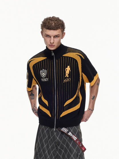 Retro Soccer Style Mesh Stand Collar Zipper Knit Polo Shirt【s0000016459】