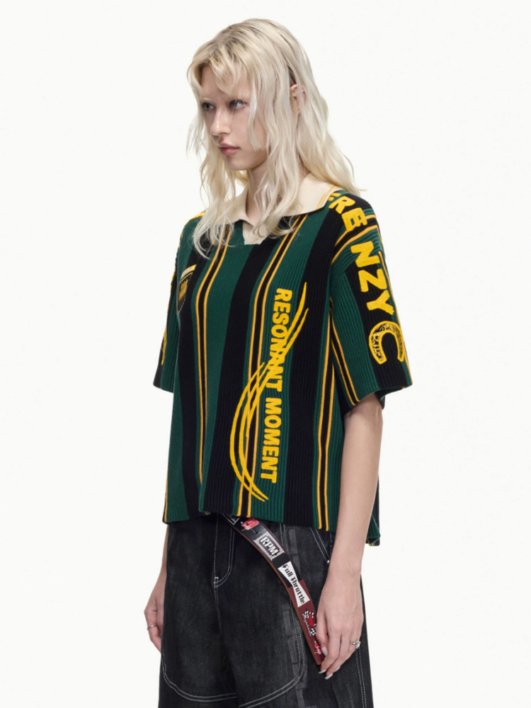 Vintage Jersey Style Athleisure Texture Knitted Short Sleeve Polo Shirt【s0000016460】