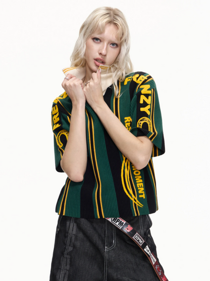 Vintage Jersey Style Athleisure Texture Knitted Short Sleeve Polo Shirt【s0000016460】