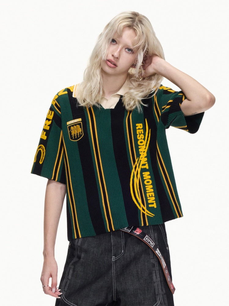 Vintage Jersey Style Athleisure Texture Knitted Short Sleeve Polo Shirt【s0000016460】