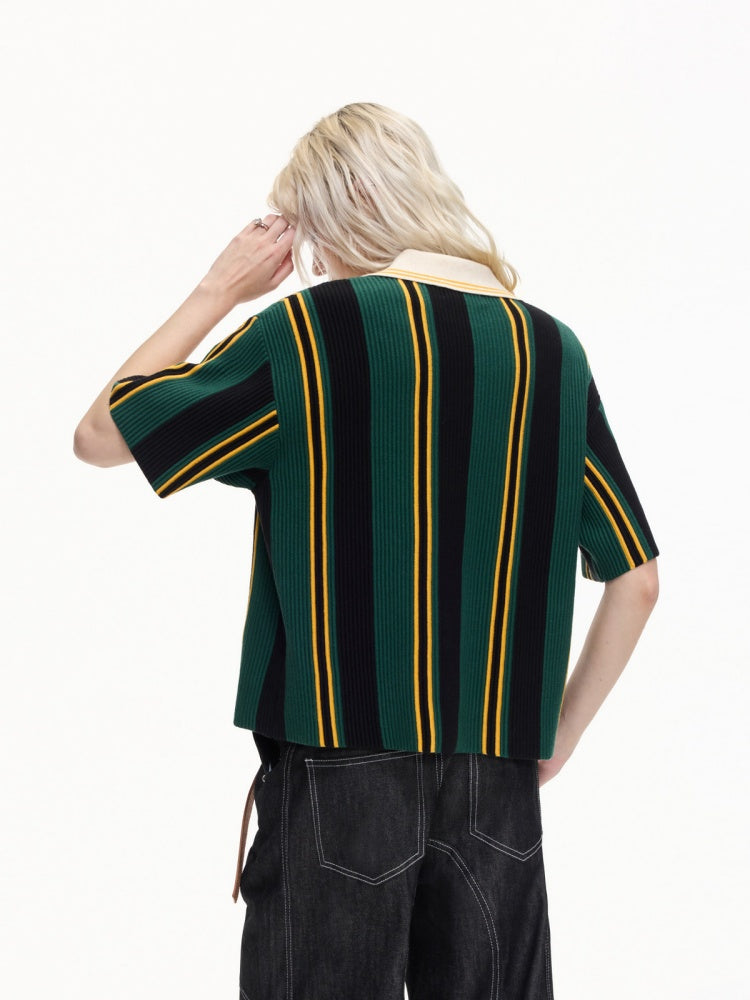 Vintage Jersey Style Athleisure Texture Knitted Short Sleeve Polo Shirt【s0000016460】